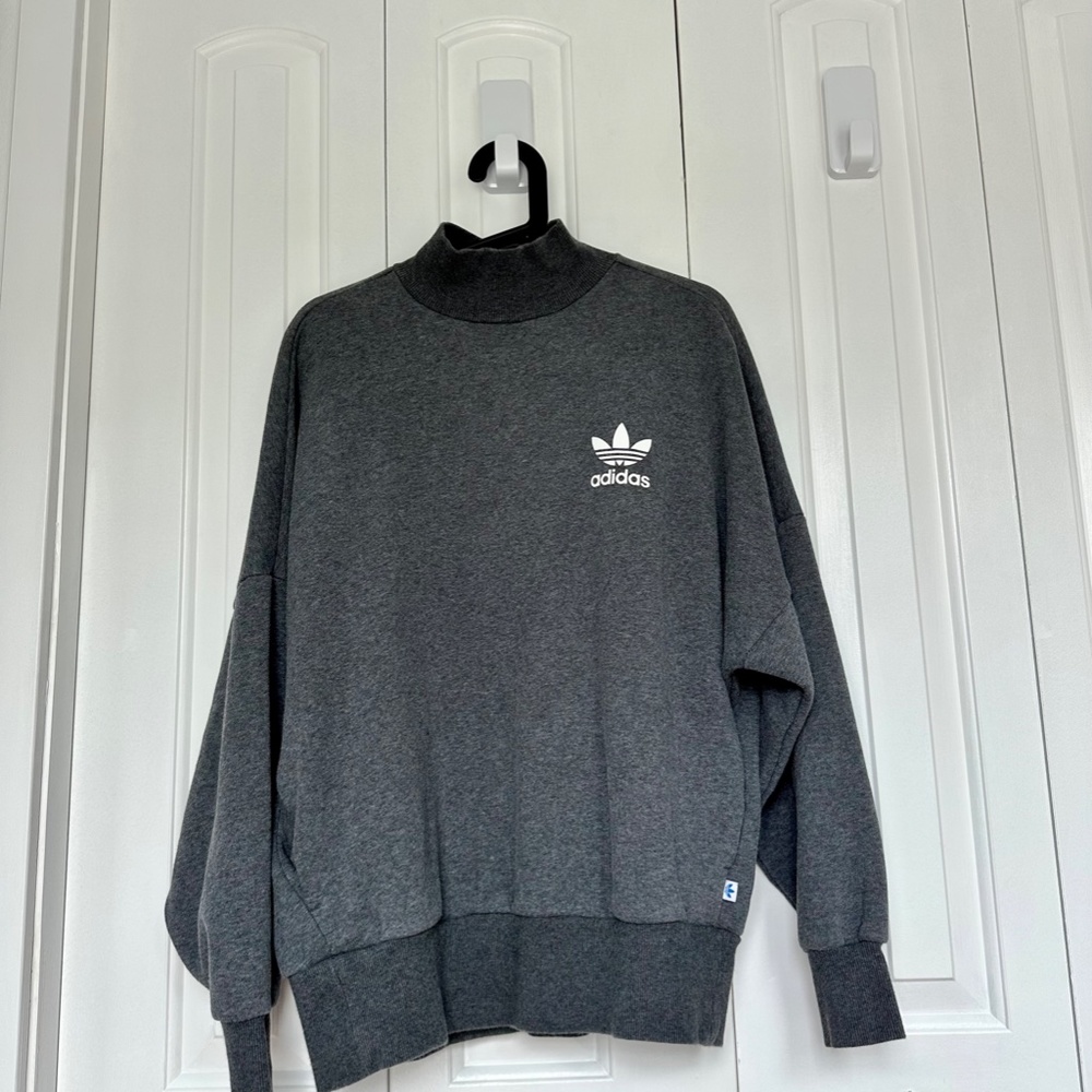 Adidas Gray Turtleneck Sweater Vintage Oversized Gem